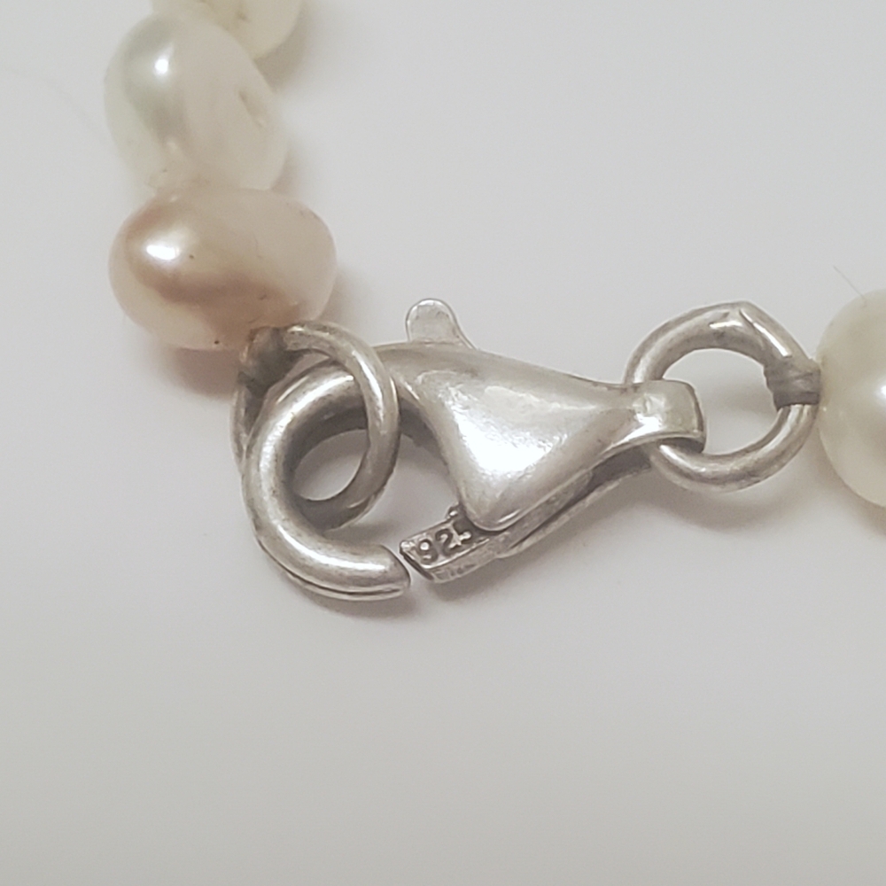 Natural Pearl Necklace and Bracelet Pastel Baroque Freshwater 925 Silver Clasp - Picture 5 of 6